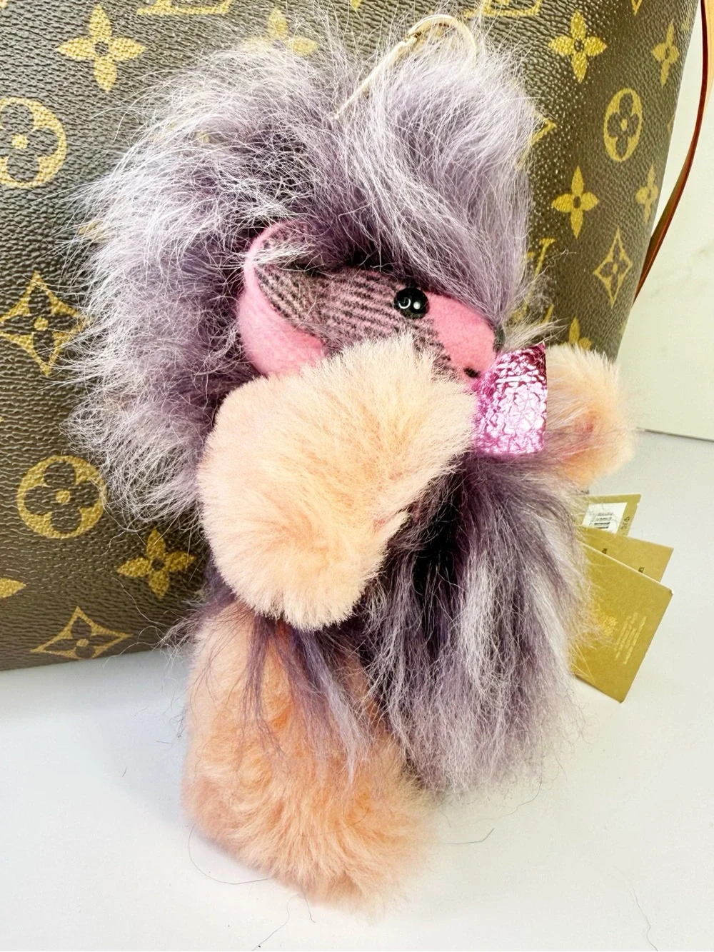 Burberry Thomas Bear Pink & Lavender Pom-Pom Keychain/Bag Charm